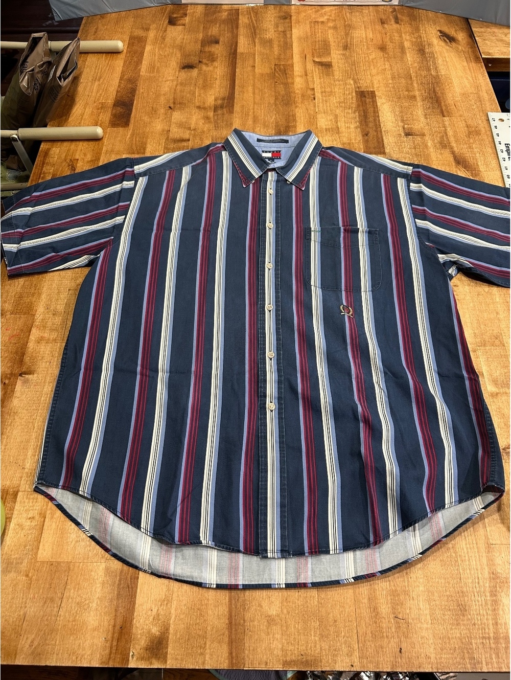 vintage mens Tommy Hilfiger XL Striped Button-Up Shirt